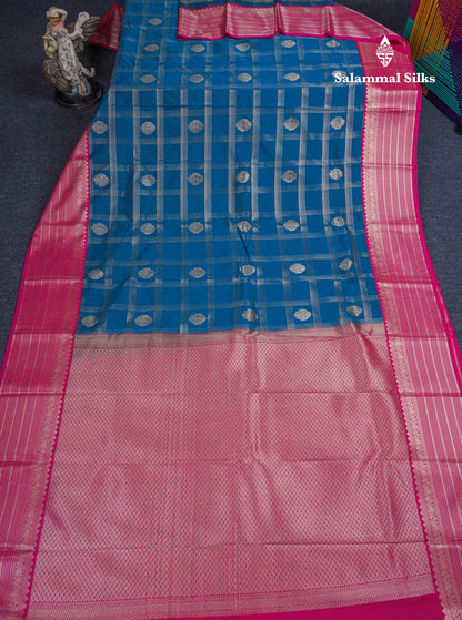 Ramar Blue Semi Silk Saree With Contrast Pink Traditional Border