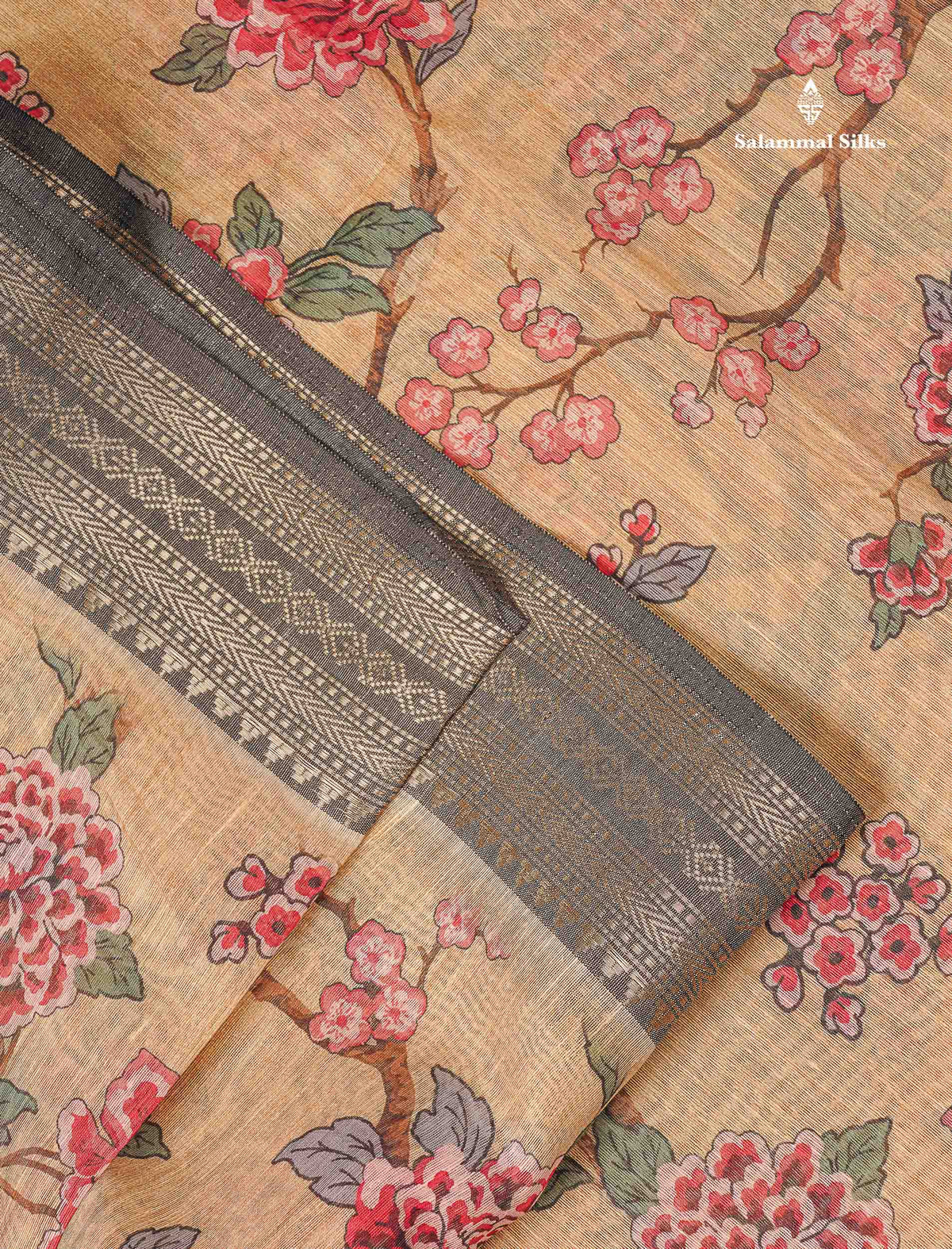 Cotton Mix Saree - Light Sandal Colour Body Printed Design With Fancy Border
