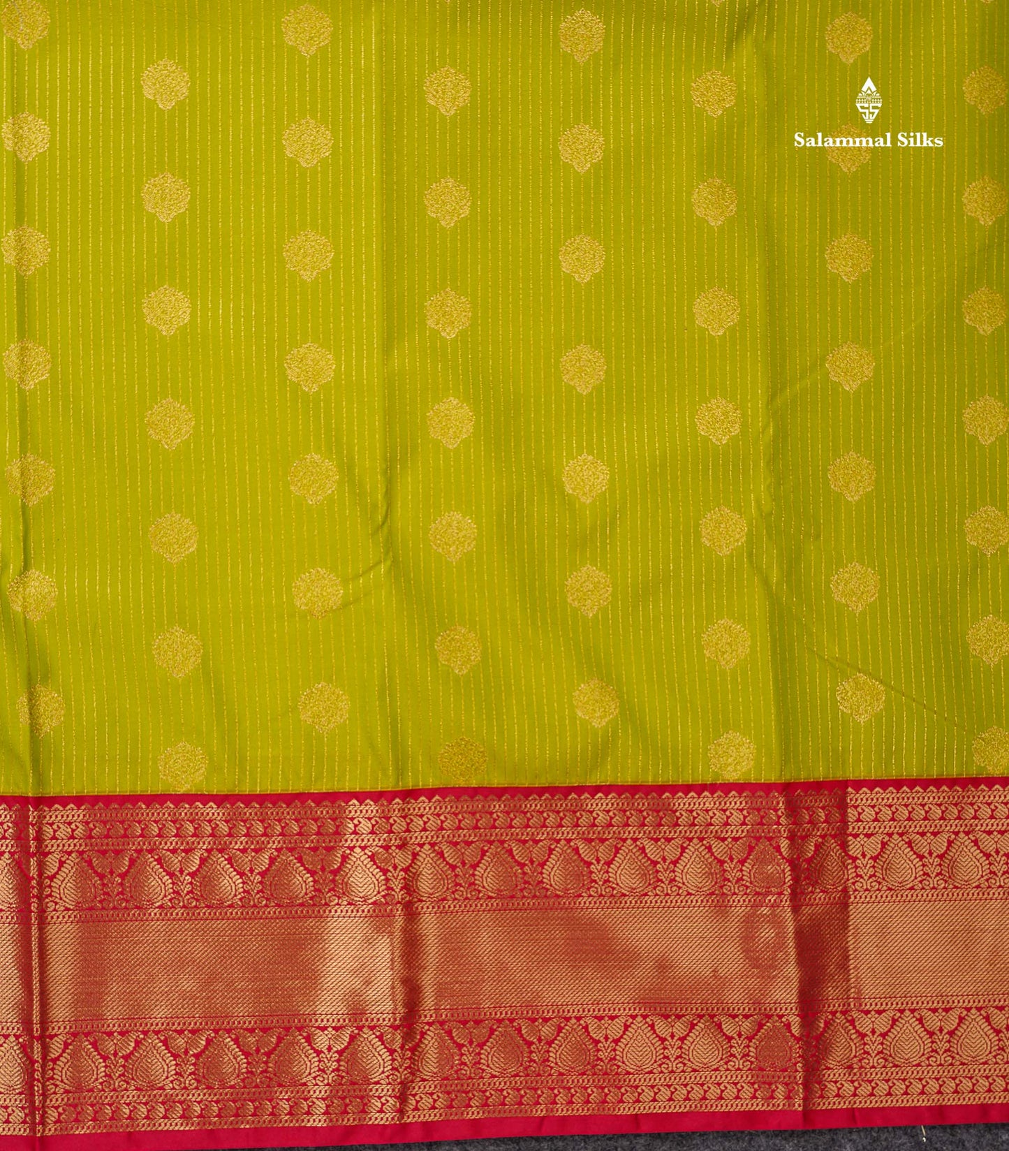 Semi Silk Saree - Green Butta With Straip Lines Along With Contrast Redish pink Traditional Border