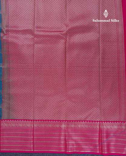 Ramar Blue Semi Silk Saree With Contrast Pink Traditional Border
