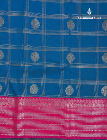 Ramar Blue Semi Silk Saree With Contrast Pink Traditional Border