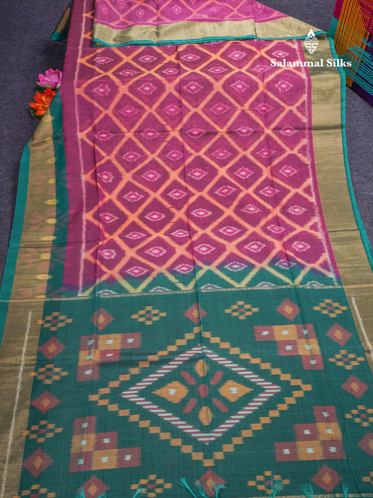 Premium Magenta Colour Pochampalli SICO Cotton Saree With Contrast Bottle Green Border