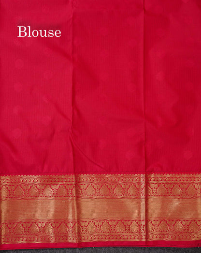 Semi Silk Saree - Green Butta With Straip Lines Along With Contrast Redish pink Traditional Border