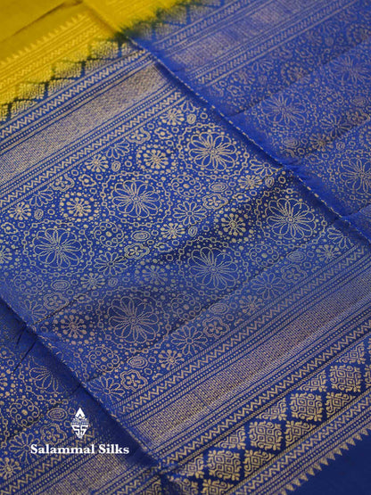 Beautiful Mehandi Green PureMix Kanjivaram Soft Silk Saree With Contrast Ink Blue Fancy Border