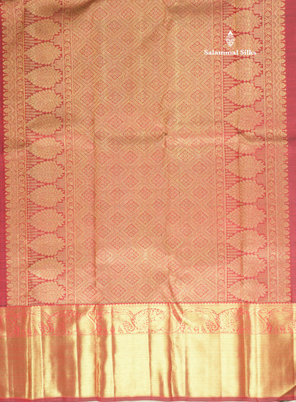 Dark Maroon Pure Kanjivaram Traditional Silk Saree Pure zari (3Gram) with Long Gold Zari Border