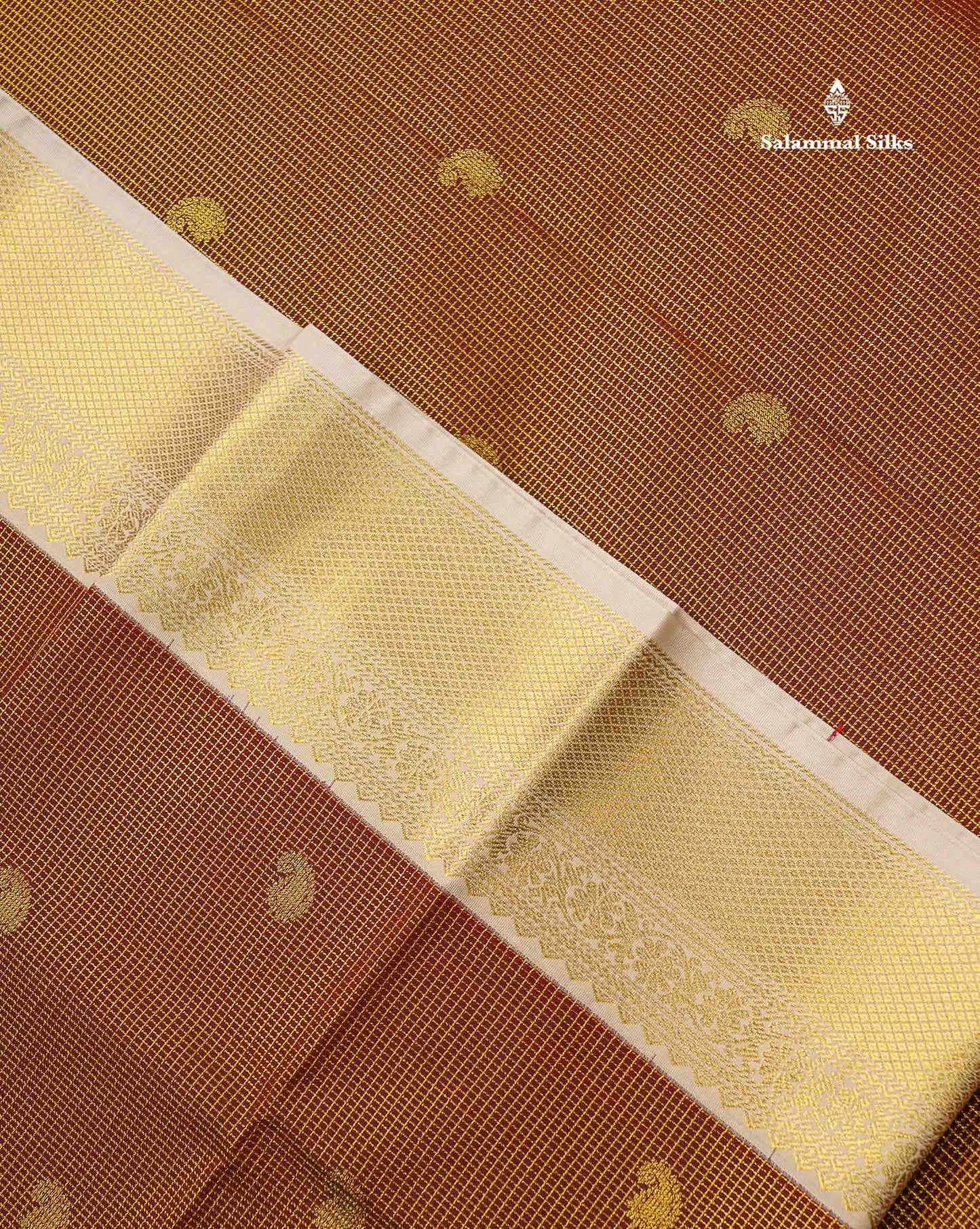 Semi Silk Saree - Brown Mango Butta With Tiny Vaira Oosi Checks Along With Contrast Cream Sandal Border