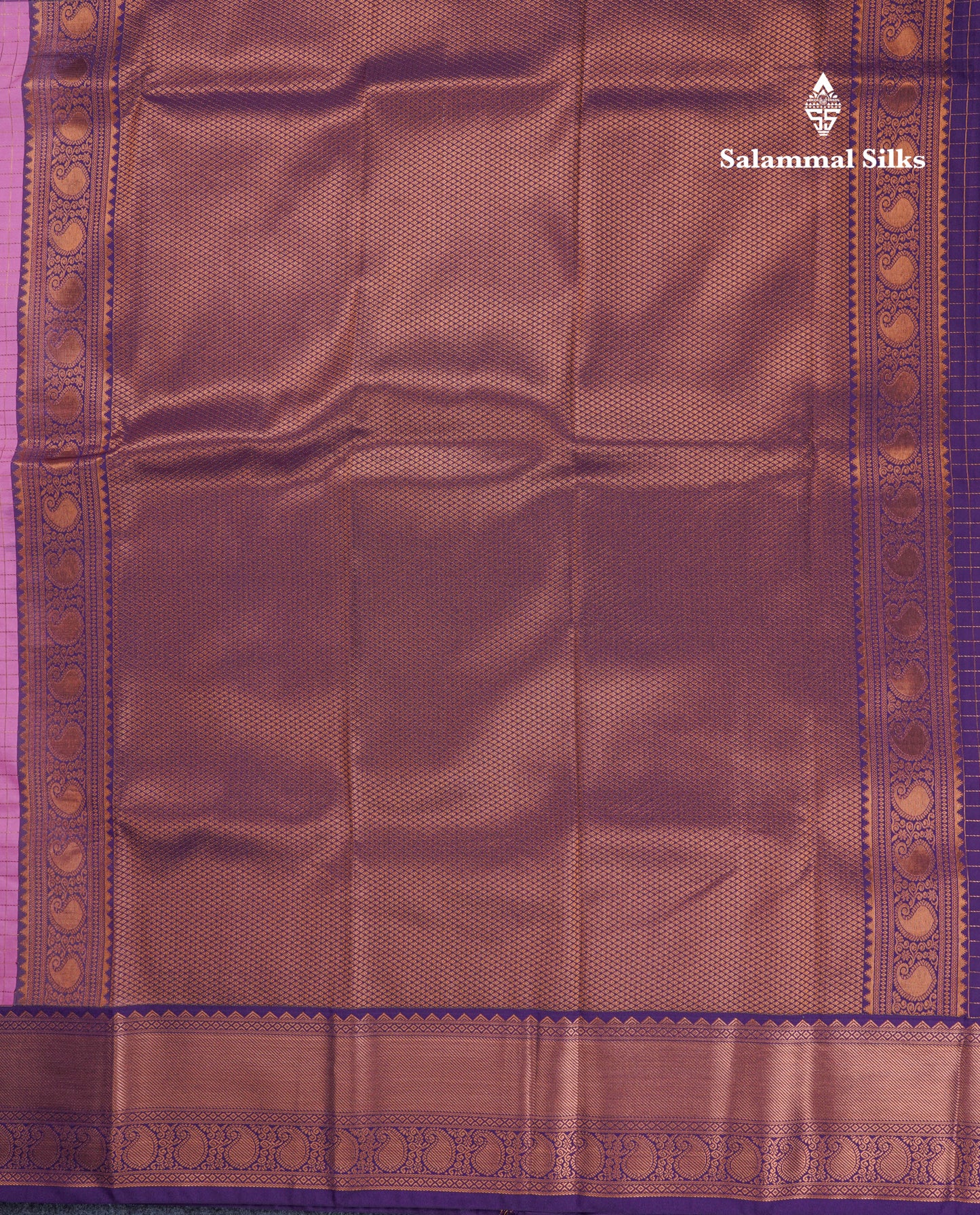 Baby Pink Small Checks Semi Silk Saree With Contrast Violet Traditional Border