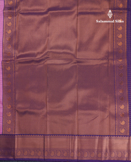 Baby Pink Small Checks Semi Silk Saree With Contrast Violet Traditional Border