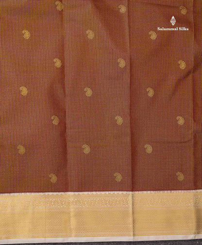Semi Silk Saree - Brown Mango Butta With Tiny Vaira Oosi Checks Along With Contrast Cream Sandal Border