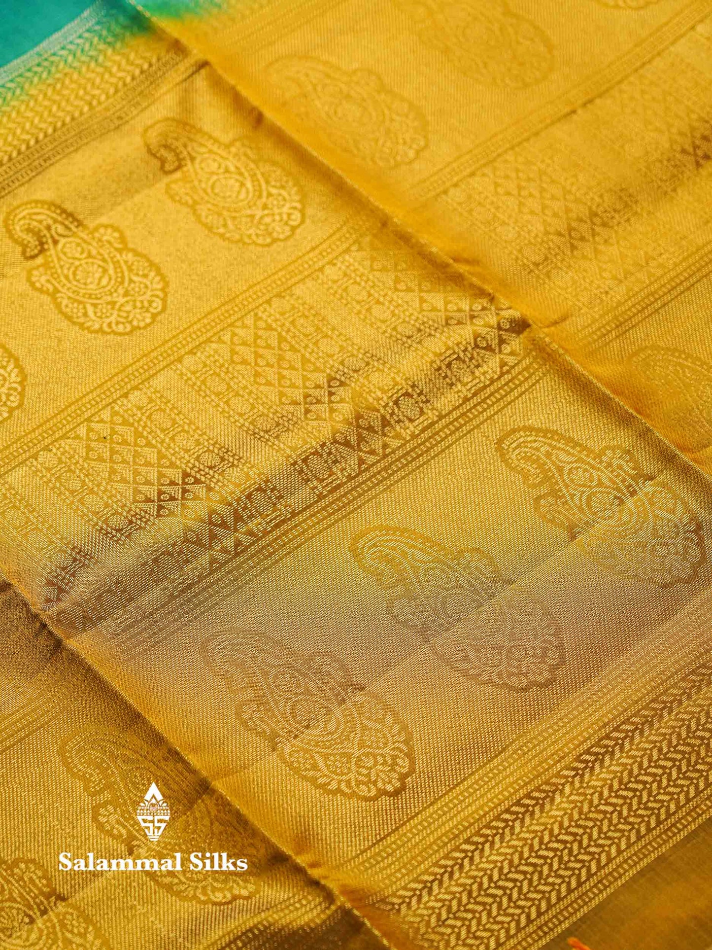 Beautiful Peacock Blue Pure Mix Kanjivaram Soft Silk Saree With Contrast Olive Green Fancy Border