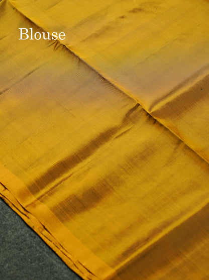 Beautiful Peacock Blue Pure Mix Kanjivaram Soft Silk Saree With Contrast Olive Green Fancy Border