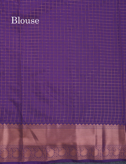 Baby Pink Small Checks Semi Silk Saree With Contrast Violet Traditional Border