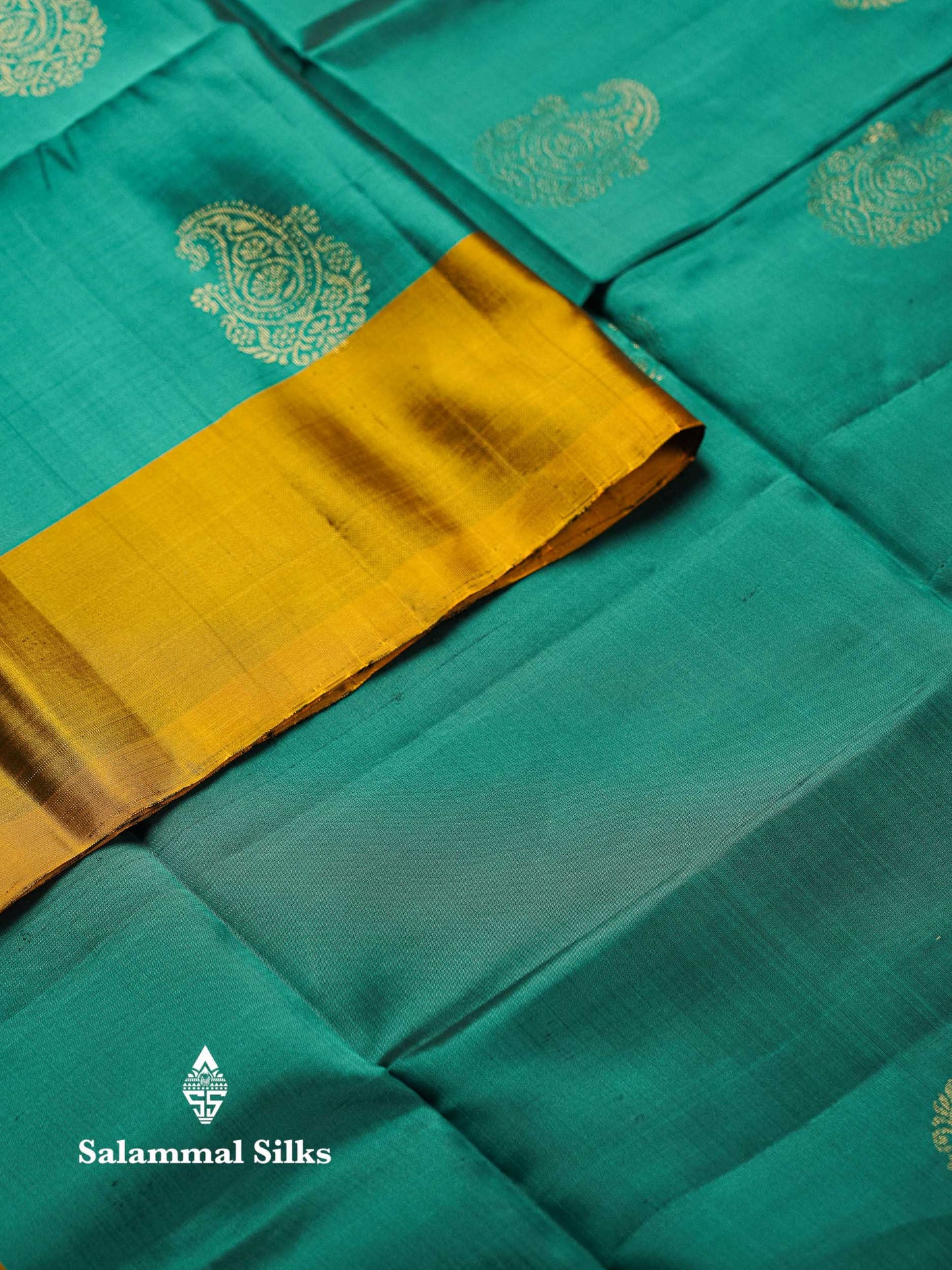 Beautiful Peacock Blue Pure Mix Kanjivaram Soft Silk Saree With Contrast Olive Green Fancy Border