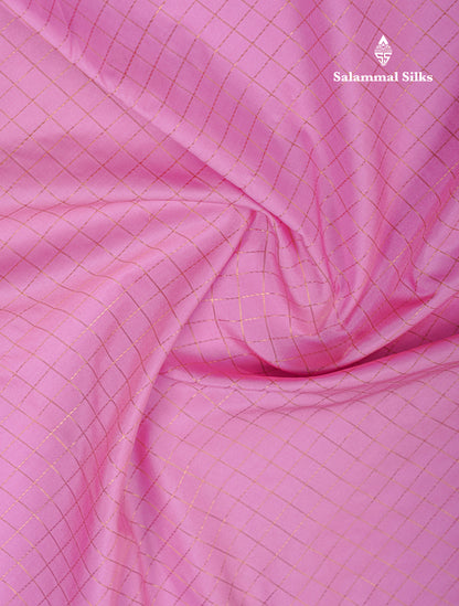 Baby Pink Small Checks Semi Silk Saree With Contrast Violet Traditional Border