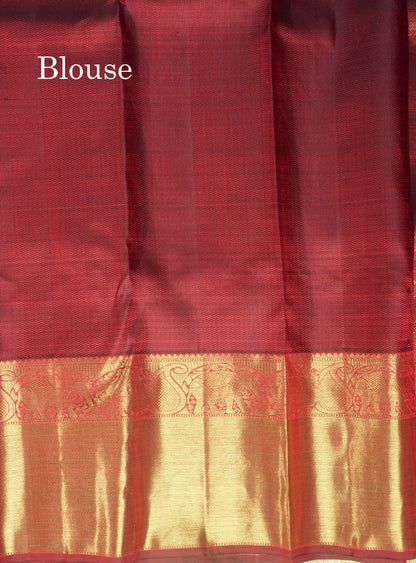 Dark Maroon Pure Kanjivaram Traditional Silk Saree Pure zari (3Gram) with Long Gold Zari Border