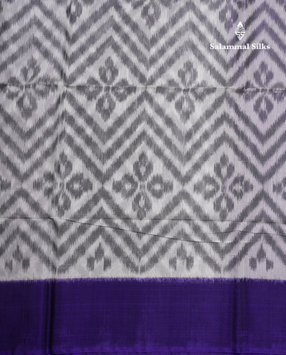Premium White Pochampalli SICO Cotton Saree With Contrast Violet Border