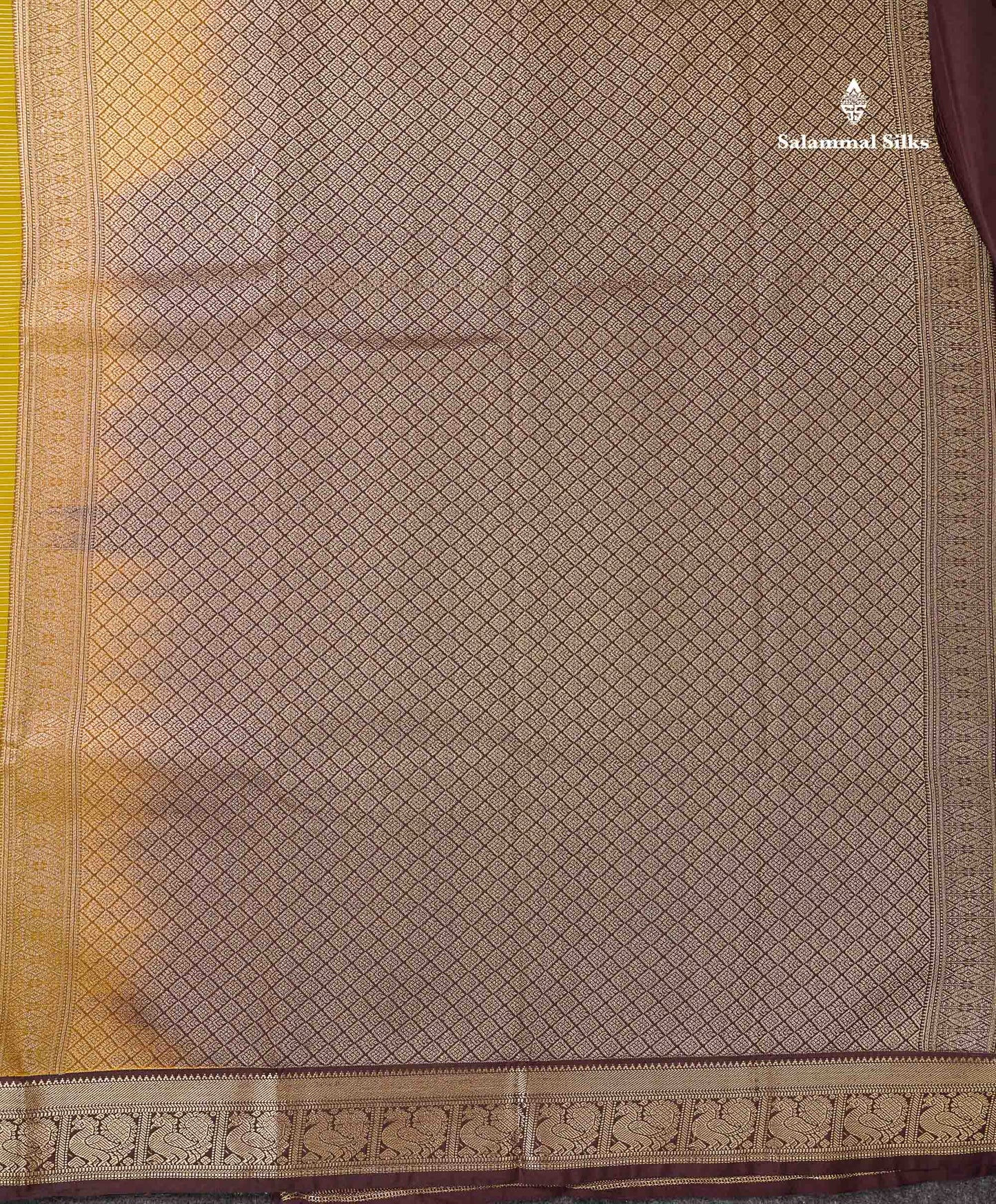 Semi Silk Saree -  Mehandi Green Butta With Vaira Oosi Lines Along With Contrast Dark Brown Small Traditional Border
