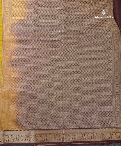 Semi Silk Saree -  Mehandi Green Butta With Vaira Oosi Lines Along With Contrast Dark Brown Small Traditional Border