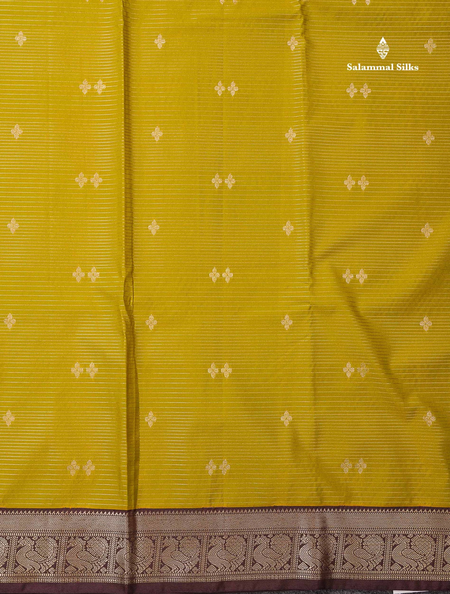 Semi Silk Saree -  Mehandi Green Butta With Vaira Oosi Lines Along With Contrast Dark Brown Small Traditional Border