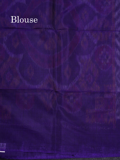 Premium White Pochampalli SICO Cotton Saree With Contrast Violet Border