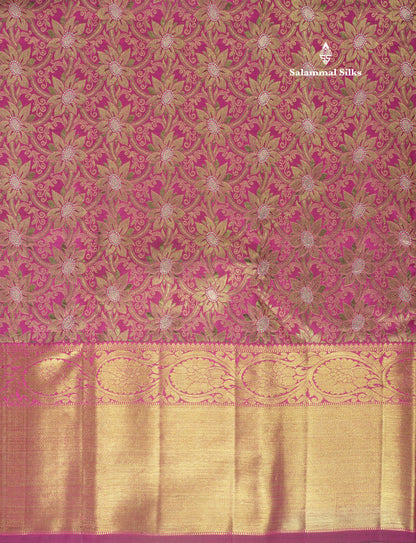 Beautiful Magenta Pure Kanjivaram Silk Saree 3G Zari with Gold Zari Border