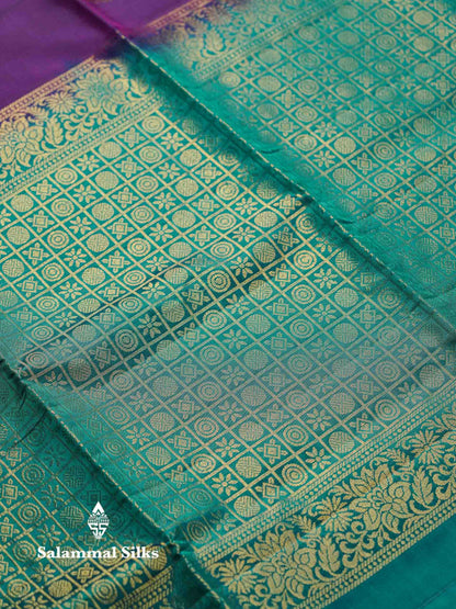 Beautiful Lavender PureMix Kanjivaram Soft Silk Saree With Contrast Peacock Green Blue Fancy Border