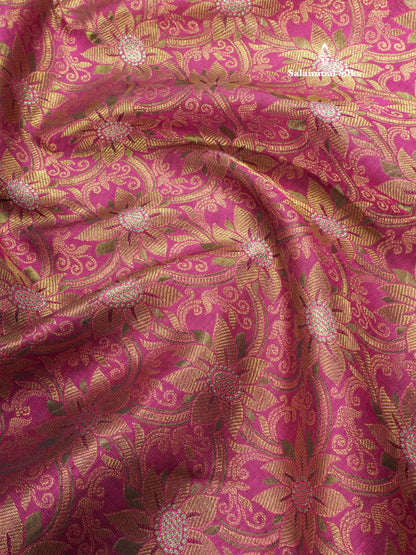 Beautiful Magenta Pure Kanjivaram Silk Saree 3G Zari with Gold Zari Border