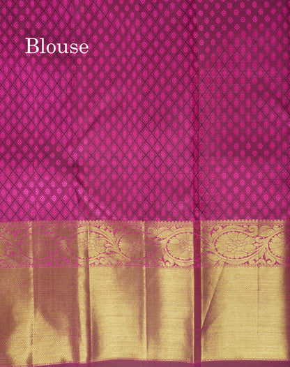 Beautiful Magenta Pure Kanjivaram Silk Saree 3G Zari with Gold Zari Border