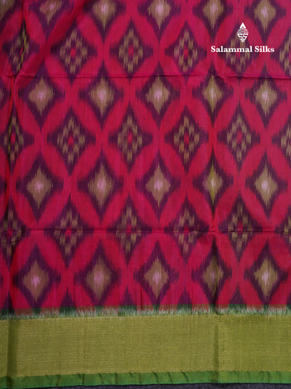 Premium Pink Colour Pochampalli SICO Cotton Saree With Contrast Tissue Parrot Green Border