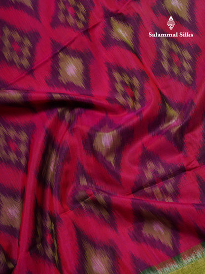 Premium Pink Colour Pochampalli SICO Cotton Saree With Contrast Tissue Parrot Green Border