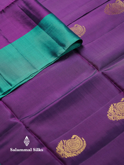Beautiful Lavender PureMix Kanjivaram Soft Silk Saree With Contrast Peacock Green Blue Fancy Border