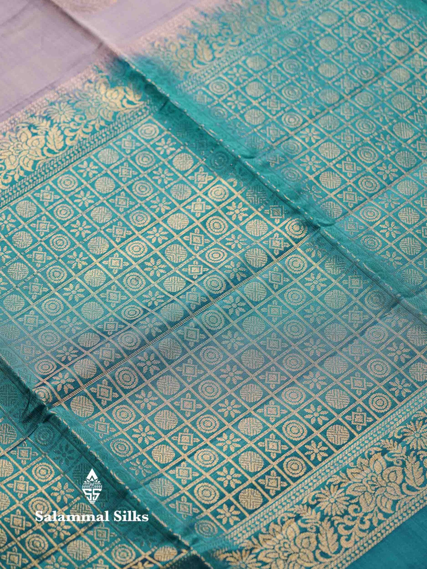 Beautiful Lavender PureMix Kanjivaram Soft Silk Saree With Contrast Peacock Green Blue Fancy Border