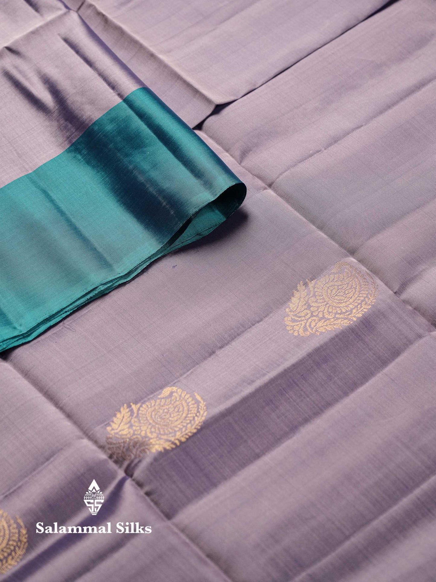 Beautiful Lavender PureMix Kanjivaram Soft Silk Saree With Contrast Peacock Green Blue Fancy Border