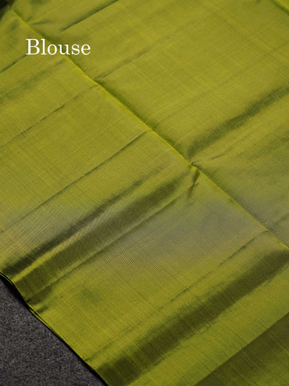 Beautiful Blue Pure Kanjivaram Soft Silk Saree With Contrast Green Blouse