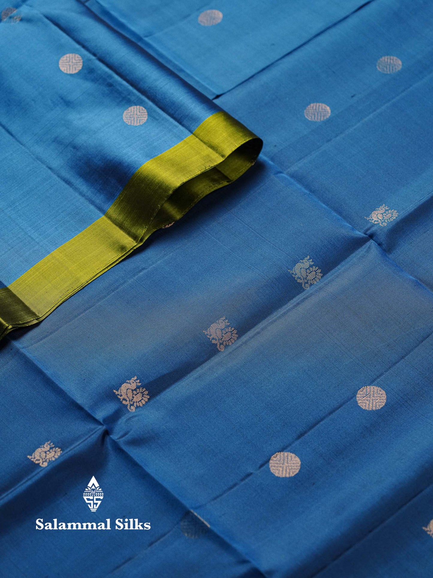 Beautiful Blue Pure Kanjivaram Soft Silk Saree With Contrast Green Blouse