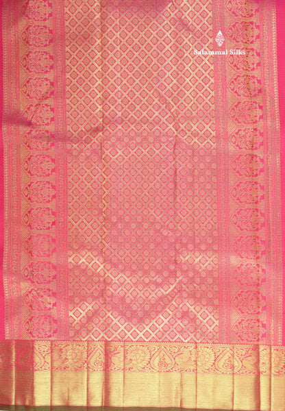 Pink Shade Pure Kanjivaram Silk Saree 3G Zari with Traditional Gold Zari Border