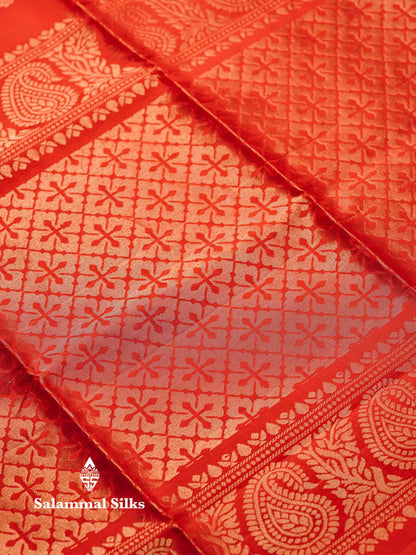 Beautiful Chilly Red Pure Kanjivaram Soft Silk Saree With Blouse