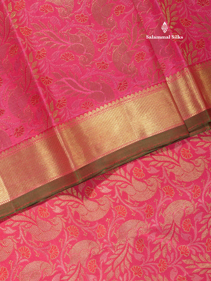 Pink Shade Pure Kanjivaram Silk Saree 3G Zari with Traditional Gold Zari Border