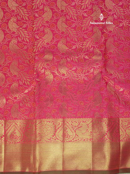 Pink Shade Pure Kanjivaram Silk Saree 3G Zari with Traditional Gold Zari Border