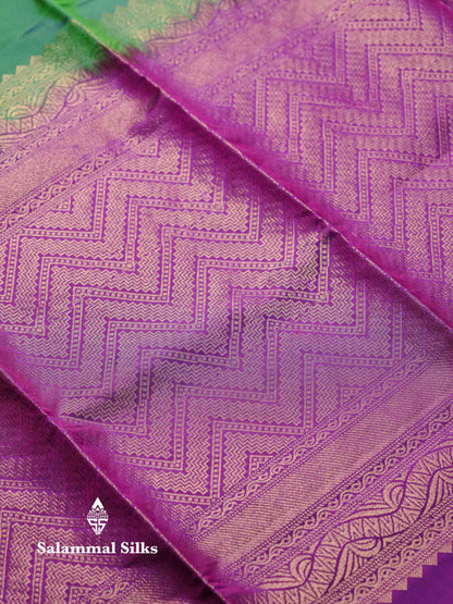 Beautiful Green Pure Mix Kanjivaram Soft Silk Saree With Contrast Grey Fancy Border