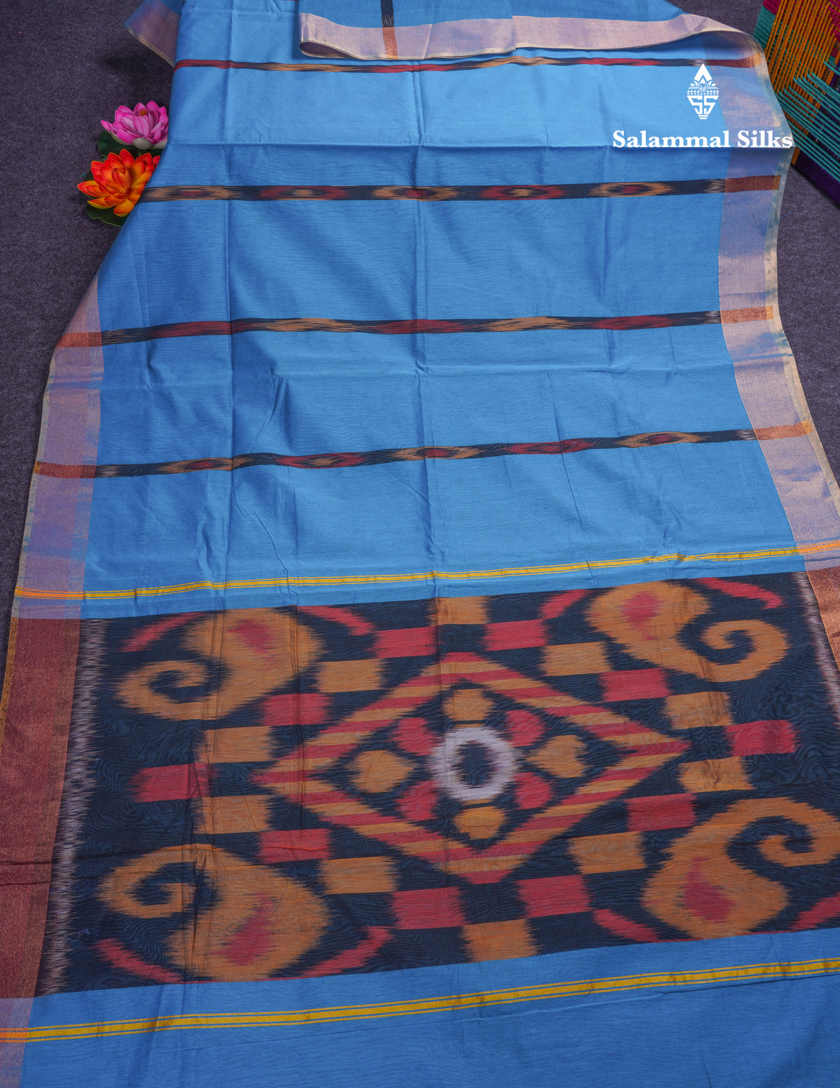 Blue Colour Beautiful PochamPalli SICO Cotton Saree With Blouse
