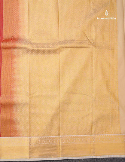 Semi Silk Saree - Brown Mango Butta With Tiny Vaira Oosi Checks Along With Contrast Cream Sandal Border