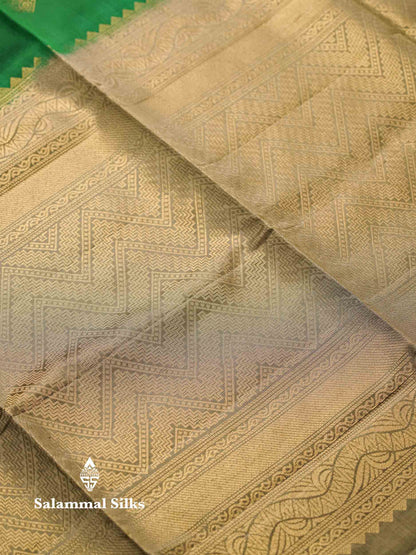 Beautiful Green Pure Mix Kanjivaram Soft Silk Saree With Contrast Grey Fancy Border