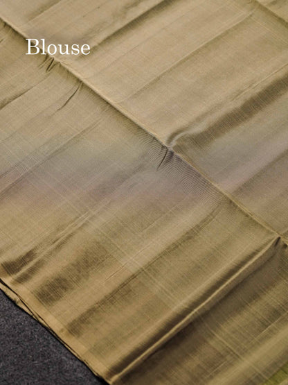 Beautiful Green Pure Mix Kanjivaram Soft Silk Saree With Contrast Grey Fancy Border