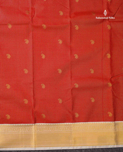 Semi Silk Saree - Brown Mango Butta With Tiny Vaira Oosi Checks Along With Contrast Cream Sandal Border