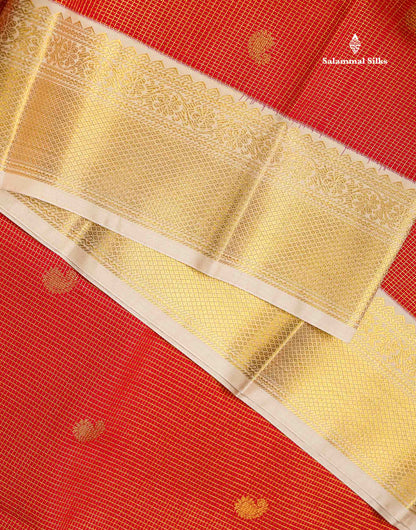 Semi Silk Saree - Brown Mango Butta With Tiny Vaira Oosi Checks Along With Contrast Cream Sandal Border