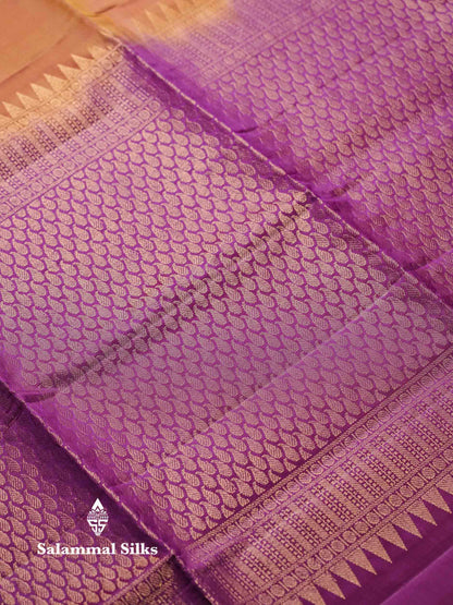 Beautiful Mustard Yellow PureMix Kanjivaram Soft Silk Saree With Contrast Violet Vanasingaram Fancy Border