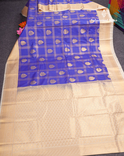 Royal Blue Semi Silk Saree With Contrast Half White Border
