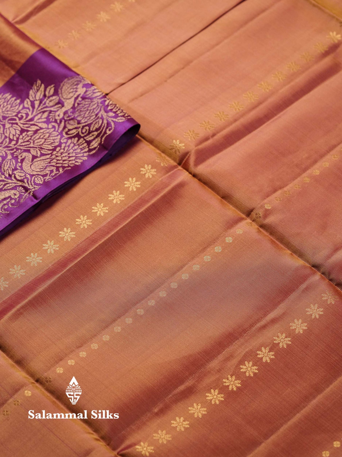 Beautiful Mustard Yellow PureMix Kanjivaram Soft Silk Saree With Contrast Violet Vanasingaram Fancy Border