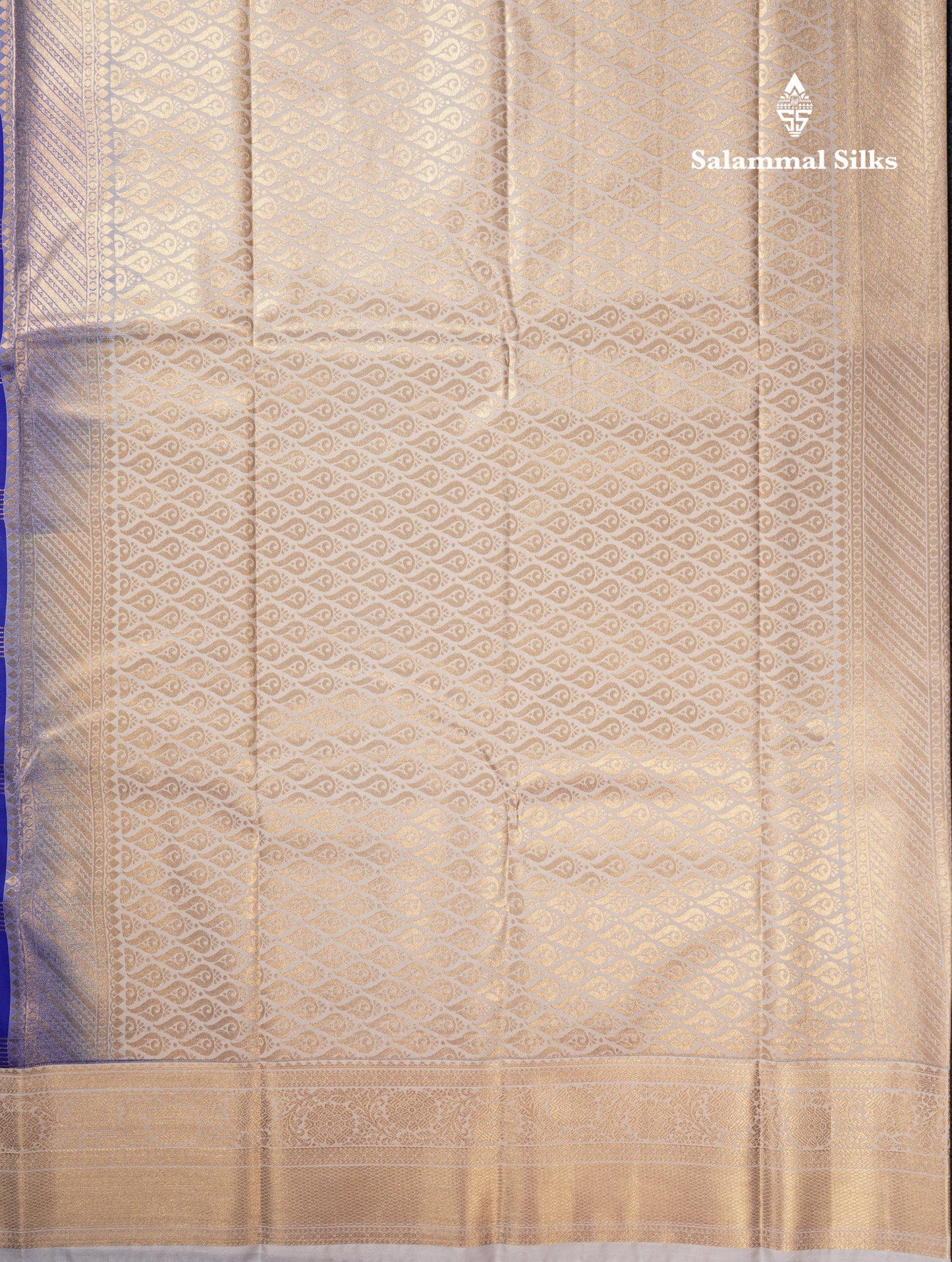 Royal Blue Semi Silk Saree With Contrast Half White Border